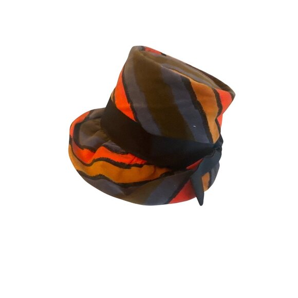 Vintage Quaker Maid Womens Hat Bow & Bold Striped Design Orange Brown Retro - Picture 1 of 6